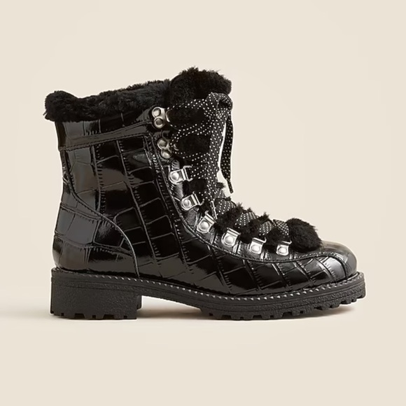J Crew New Nordic boots in Black shiny croc-embossed leather size 10 NEW CE828 - Picture 1 of 12